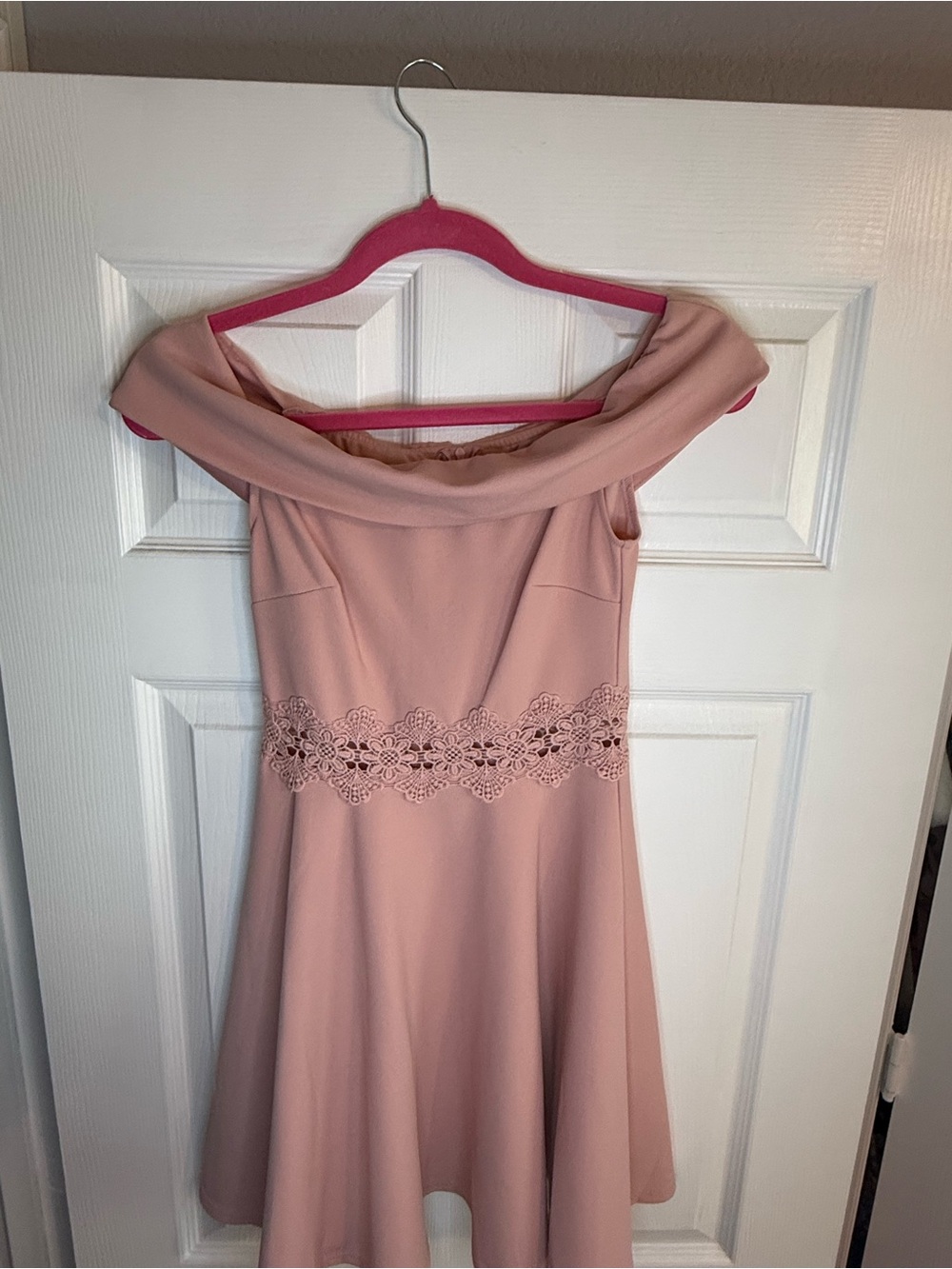 B Darlin One-Shoulder Blush Pink Fit & Flare Dress with Lace Waist